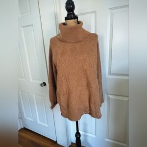 Talbots Cotton Sweater Mock Turtleneck Rabbit knit Color Brown Size L
